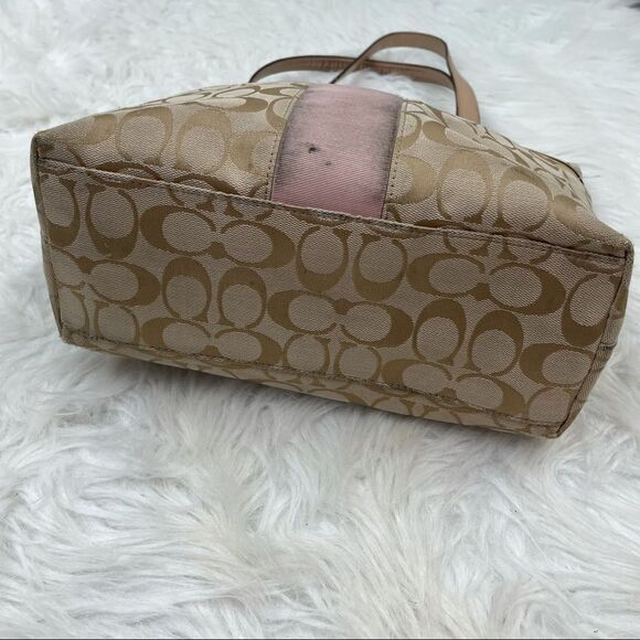 Coach Signature Logo Canvas Stripe Tote Bag - Picture 3 of 11
